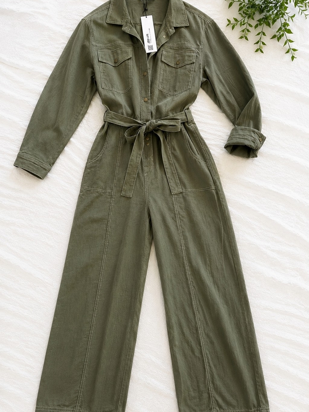 Zara Olive Utility Tie-Waist Jumpsuit